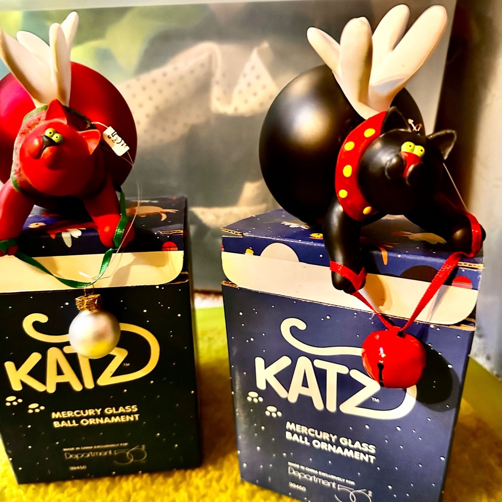 VINTAGE DEPT. 56 Mercury Glass KATZ ORNAMENTS